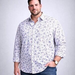 Rochester 3XLT Floral Dress Shirt Men's Big & Tall 100% Egyptian Cotton Non-Iron